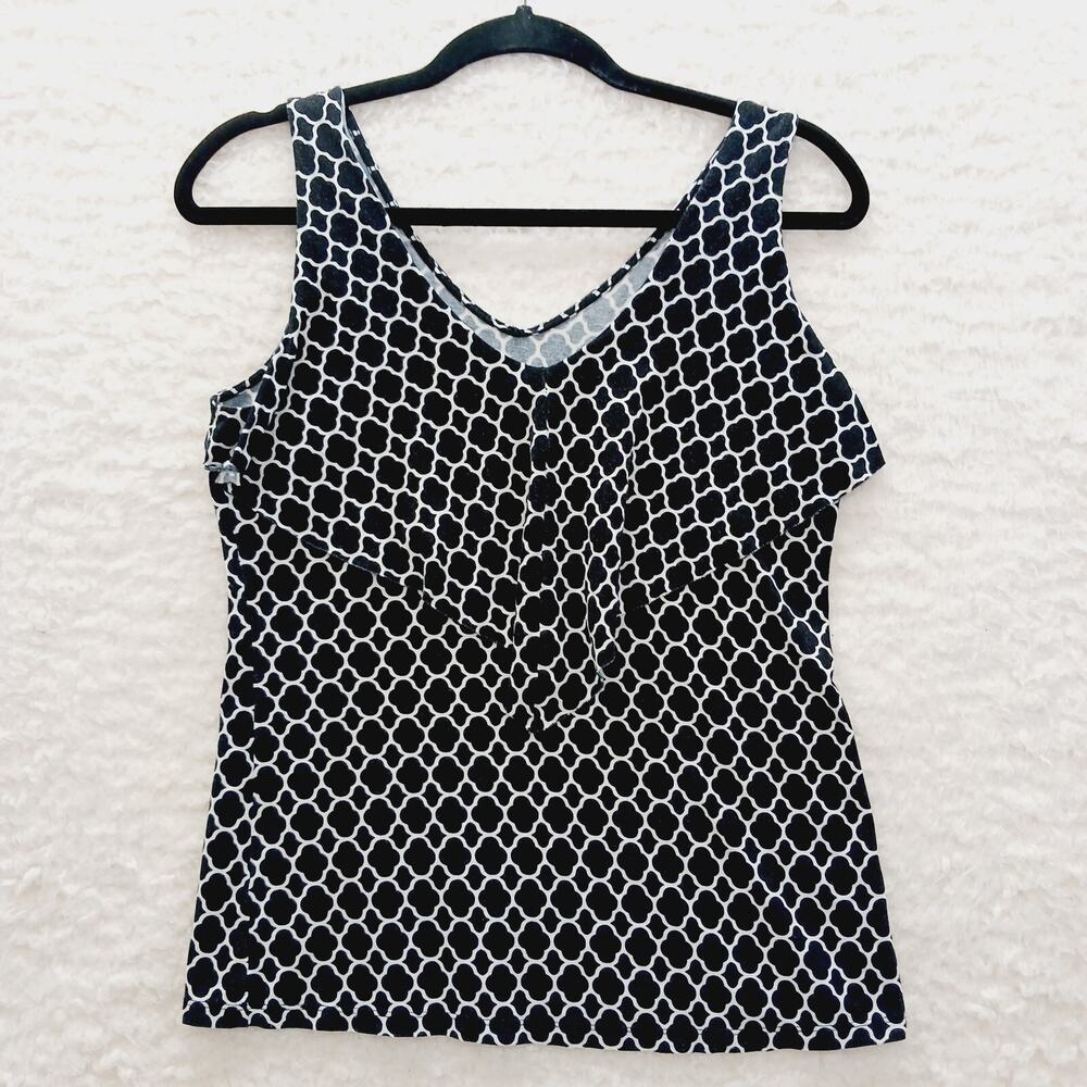 Blouse Top Merona Black White Tank Top V-Neck Geometric Whimsycore Office Size S
